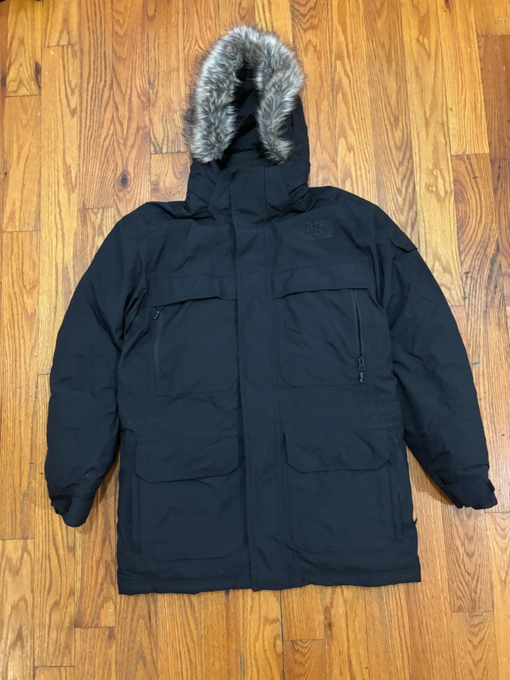 The North Face Men’s Black Parka with Faux Fur Trimmed Hood